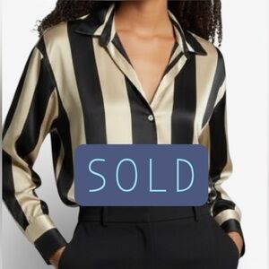 ZARA Black & Gold Striped Satin Blouse – Size M